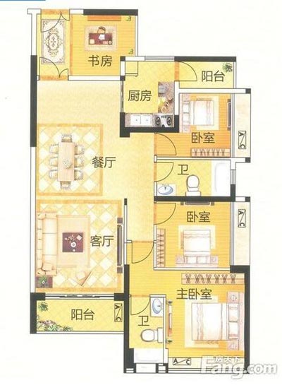 本单元的设计整体色调采用的是木色，不仅沿用了中式的端庄典雅，同时加入一些时尚的元素，让整个空间多了现代的时尚感觉，却不失中式的端庄。